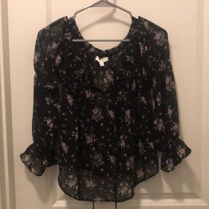 New black floral peasant blouse